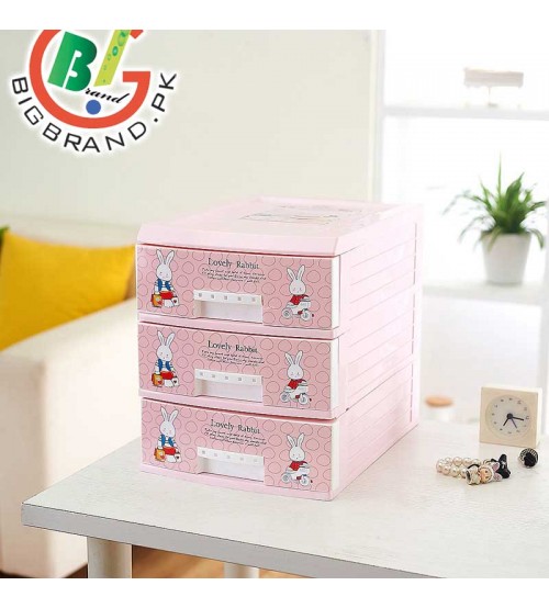 Pink Lovely Rabbit Plastic Drawer Storage Cabinet